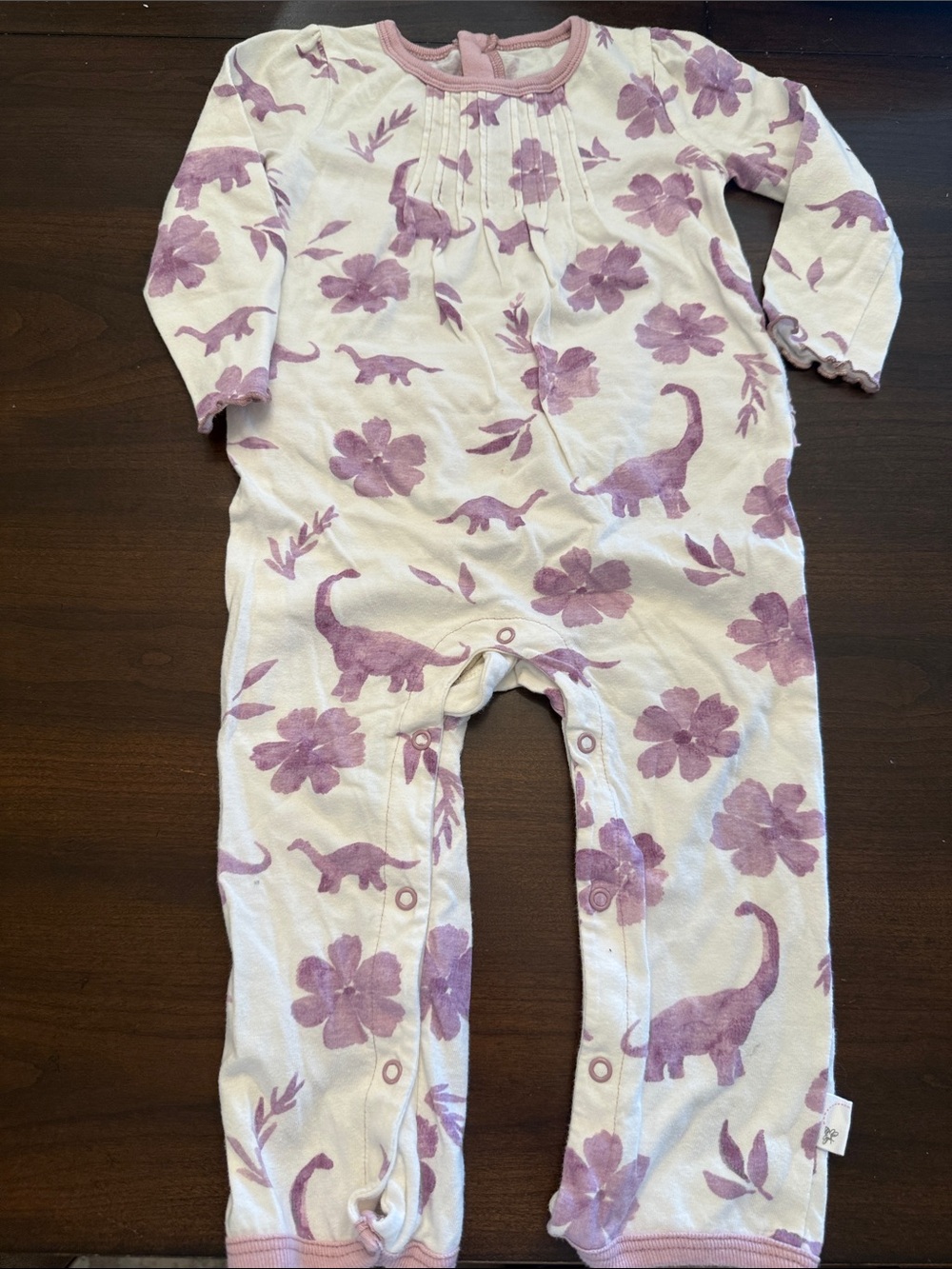 Burt's Bees Baby Cream One-Piece Bodysuit with Lavender Floral & Dino Print